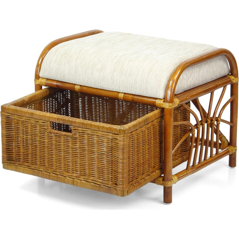 Rattan Wicker Cushioned Ottoman Stool
