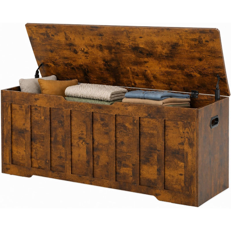 Brown Large Safety‑Hinge Storage Bench Chest