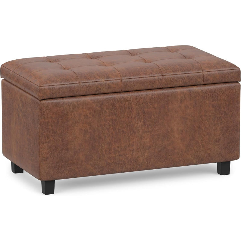 Brown Vegan‑Leather Storage Ottoman