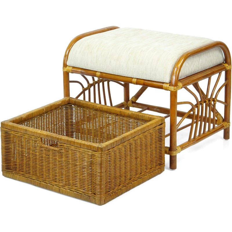 Rattan Wicker Cushioned Ottoman Stool