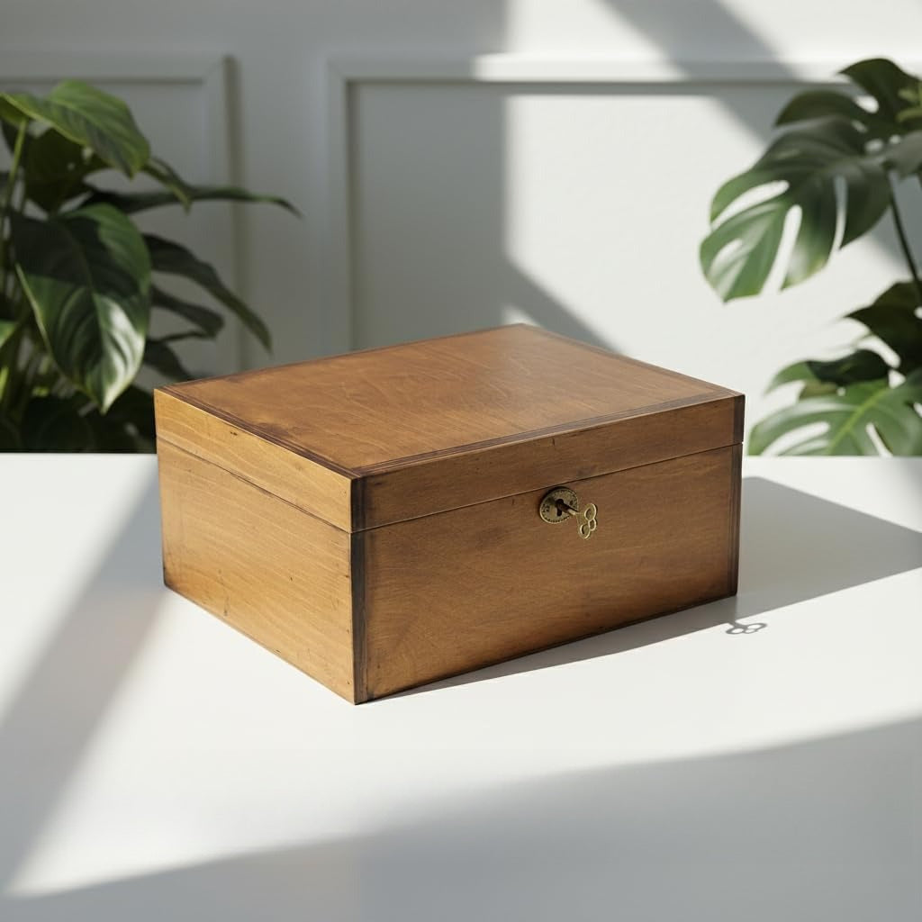 Brown Lockable Vintage Wooden Keepsake Box