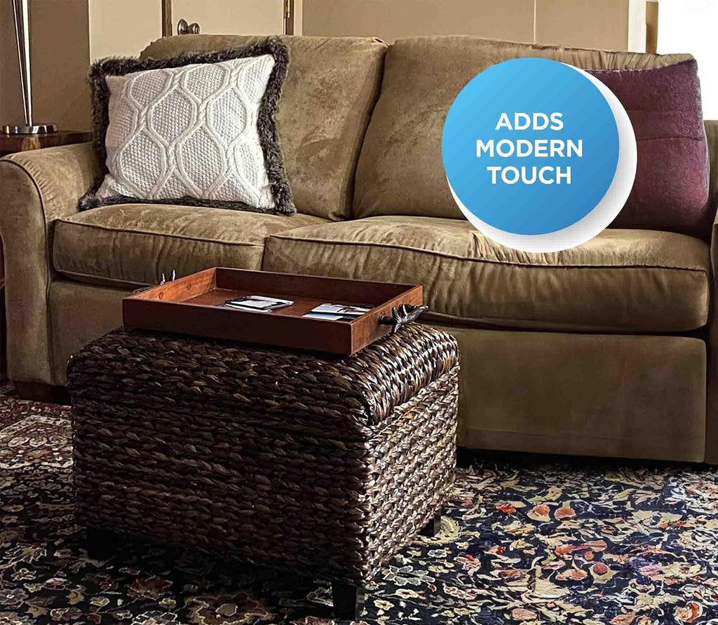 Seagrass Safety‑Hinge Storage Ottoman