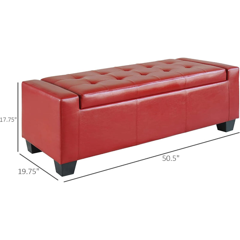 right Red Upholstered Storage Ottoman