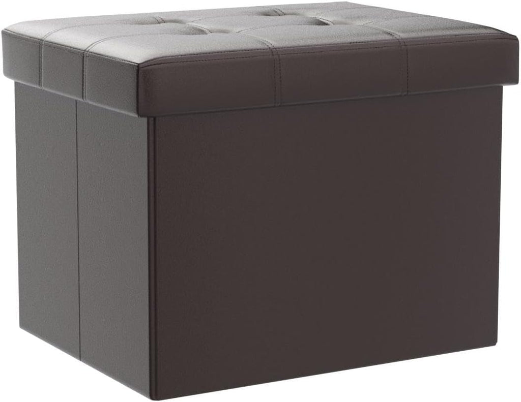 Brown Folding‑Leather Storage Ottoman, 2‑Pack