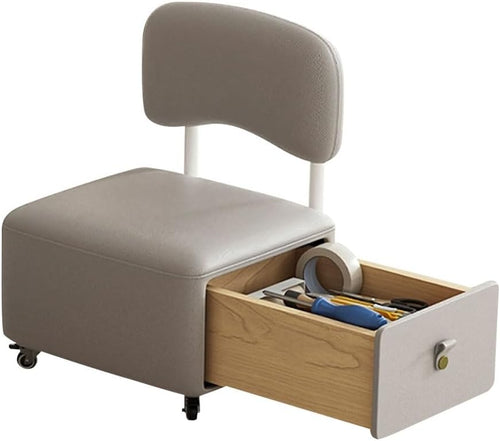 Beige Wheeled Upholstered Storage Ottoman Stool
