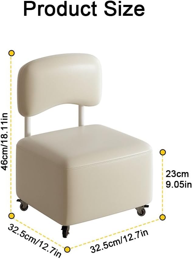 Beige Wheeled Upholstered Storage Ottoman Stool