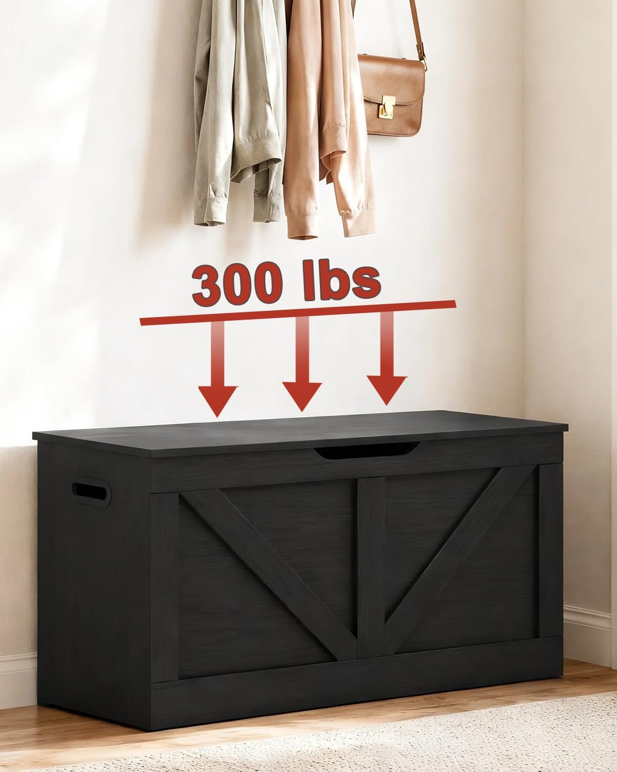 Black Wooden Storage Bench Chest