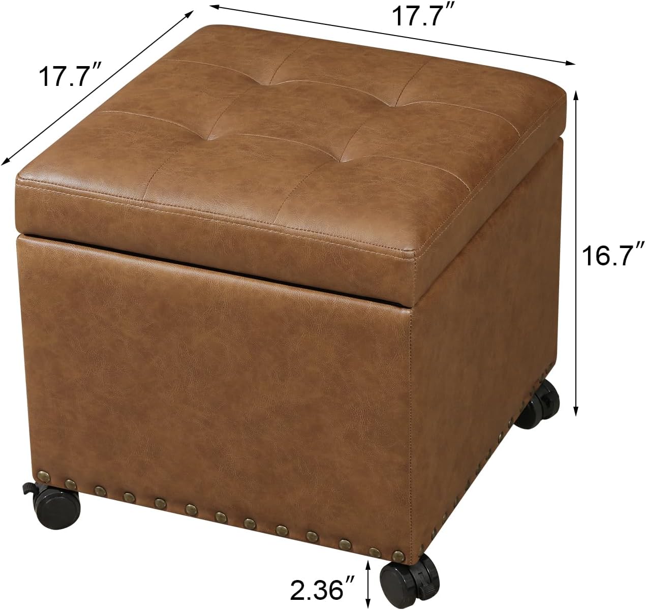 Brown Wheeled Square Storage Ottoman