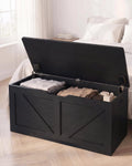 Black Wooden Storage Bench Chest