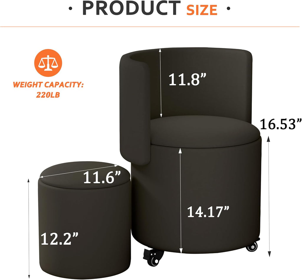 Leather Swivel Storage Vanity Ottoman