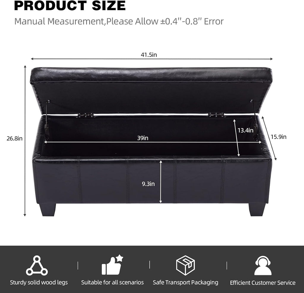 Leather Storage Ottoman Bench Slow‑Close Hinge