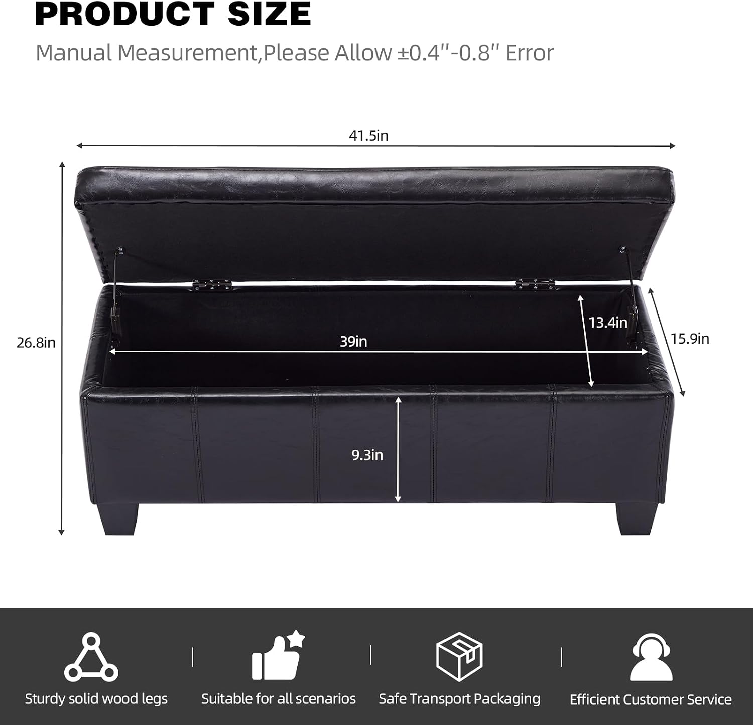 Leather Storage Ottoman Bench Slow‑Close Hinge