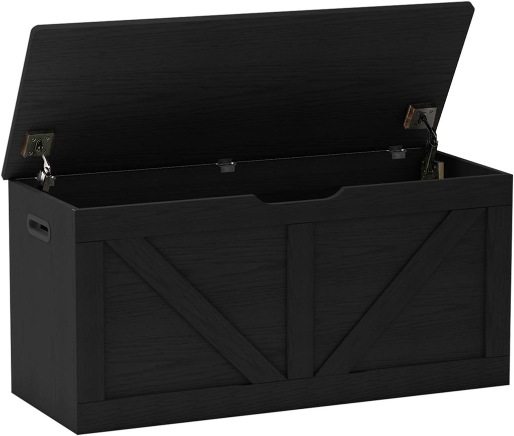Black Wooden Storage Bench Chest