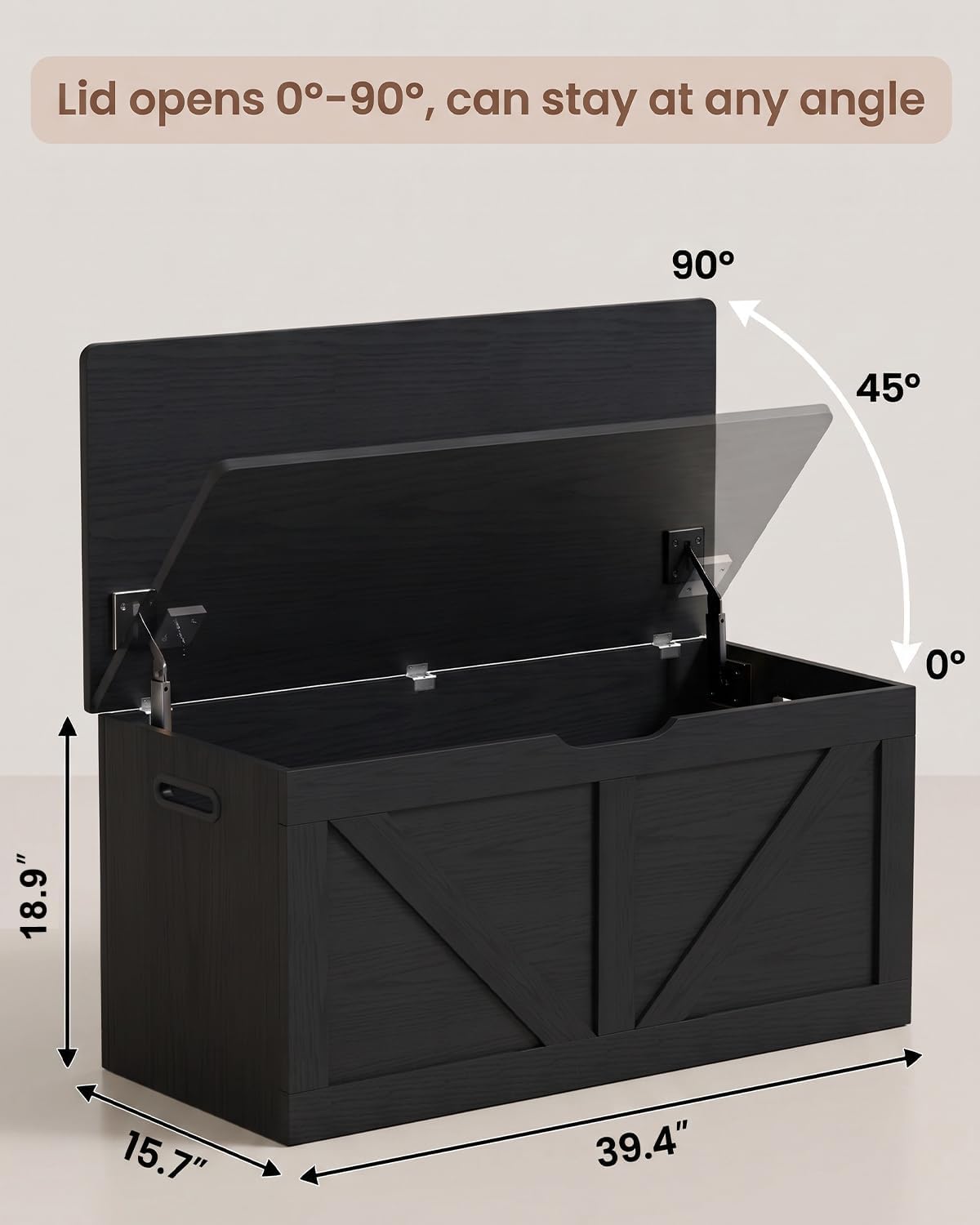 Black Wooden Storage Bench Chest