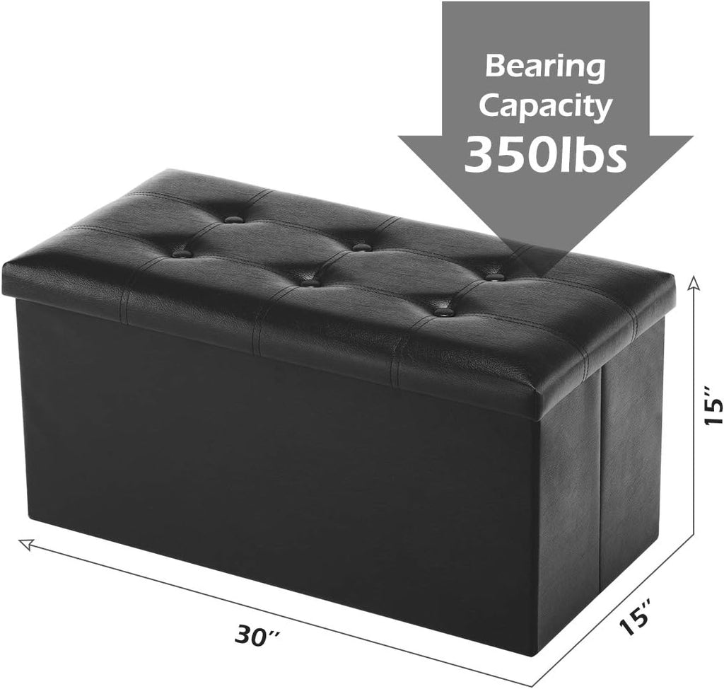 Leather Folding Storage Ottoman Bench