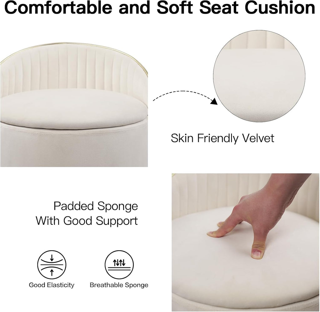 Beige Velvet Swivel Storage Ottoman Stool