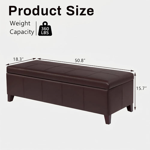 51" Coffee Brown Faux Leather Storage Ottoman