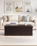 Brown Faux‑Leather Folding Storage Ottoman Bench
