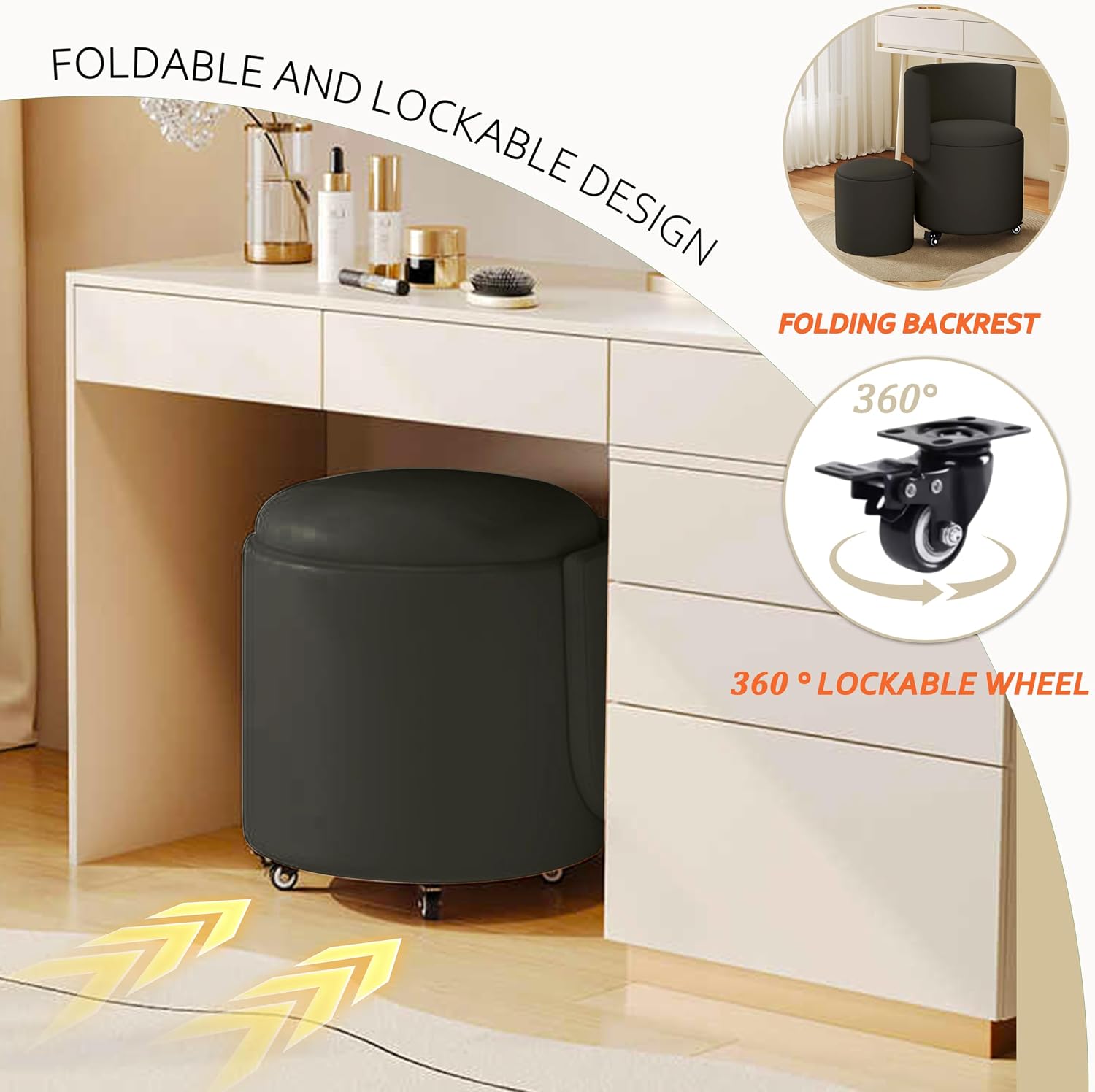 Leather Swivel Storage Vanity Ottoman