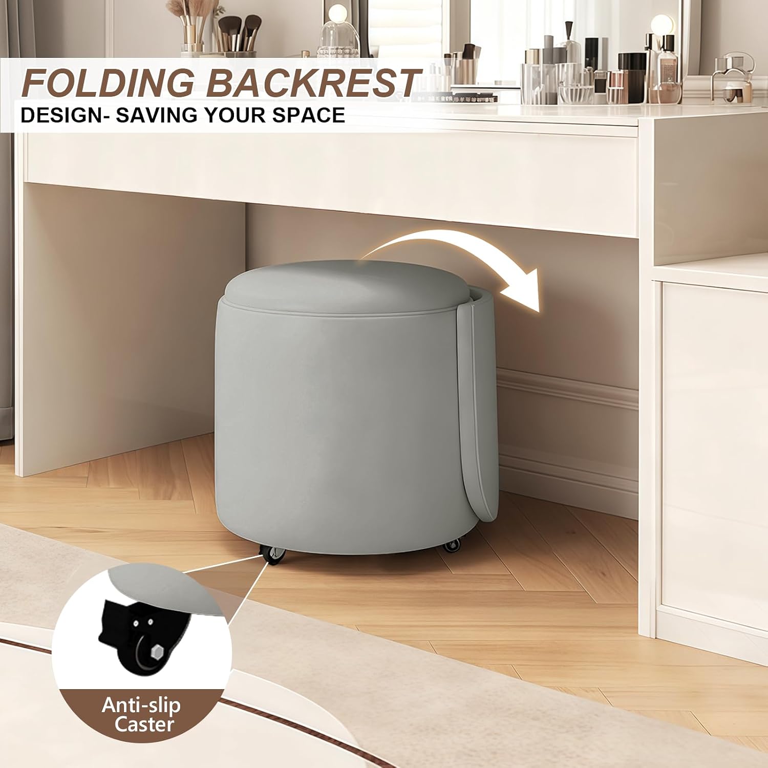 Leather Swivel Storage Vanity Ottoman