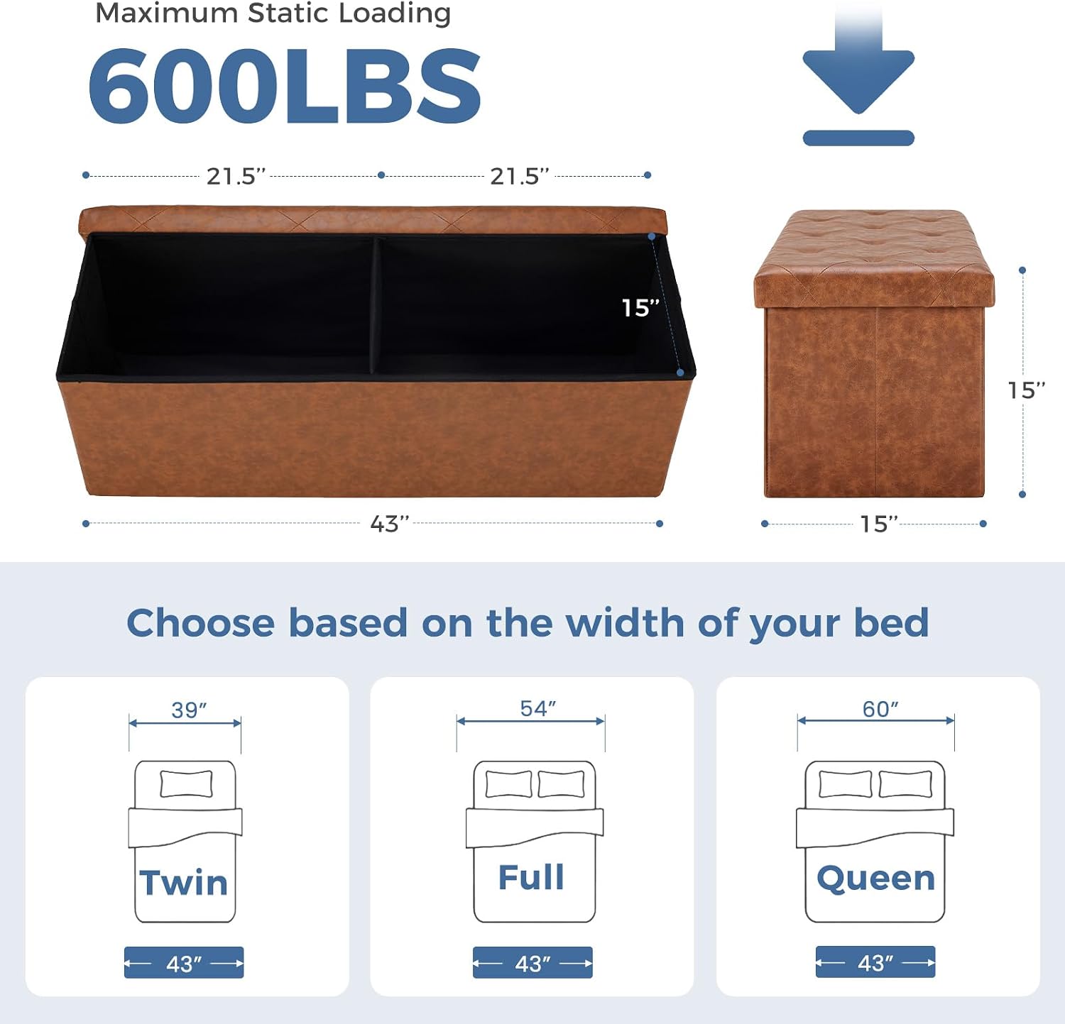 Large Folding Storage Ottoman Bench