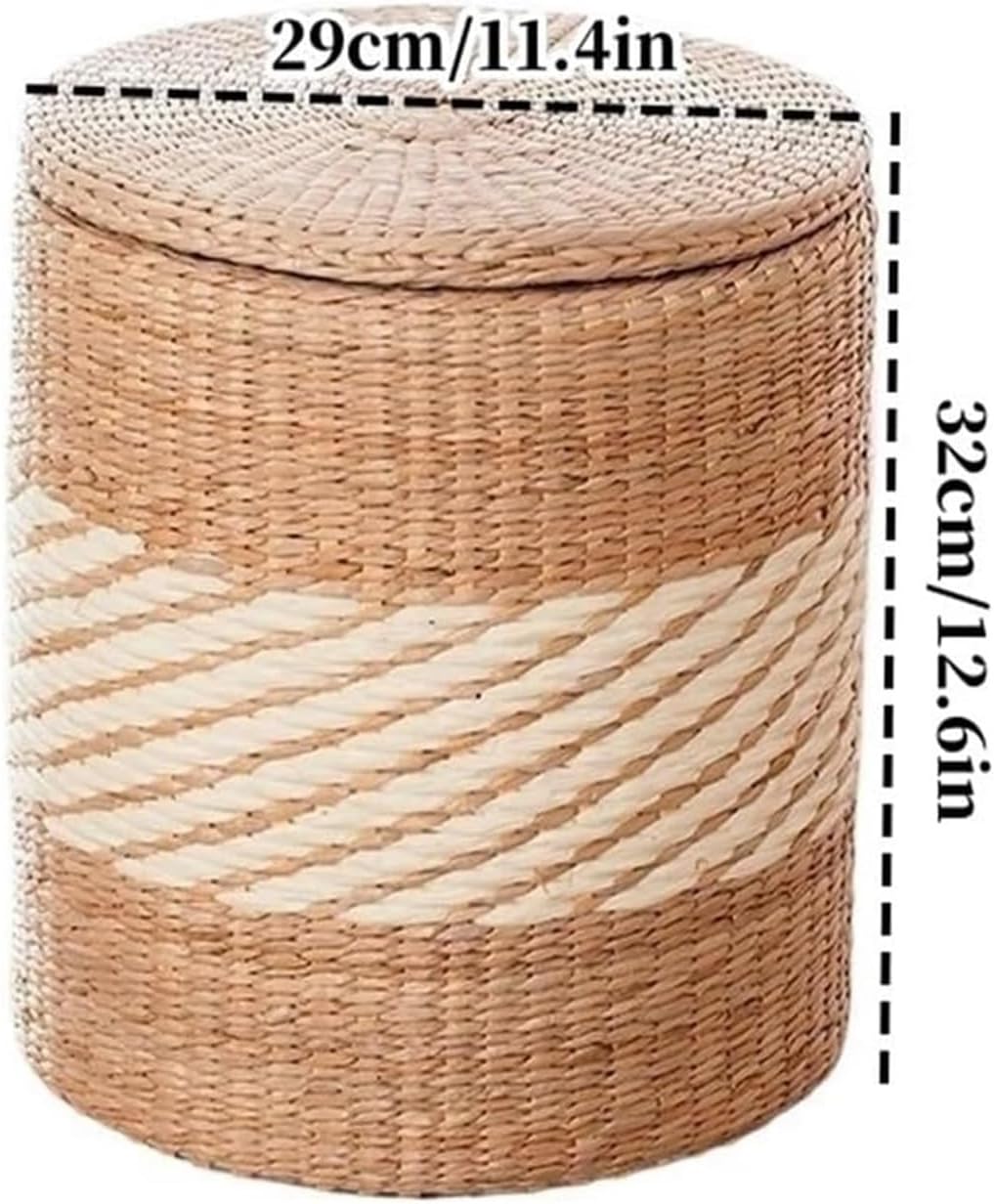 Farmhouse Round Rattan Storage Ottoman