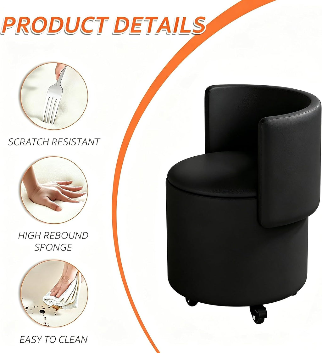 Leather Swivel Storage Vanity Ottoman
