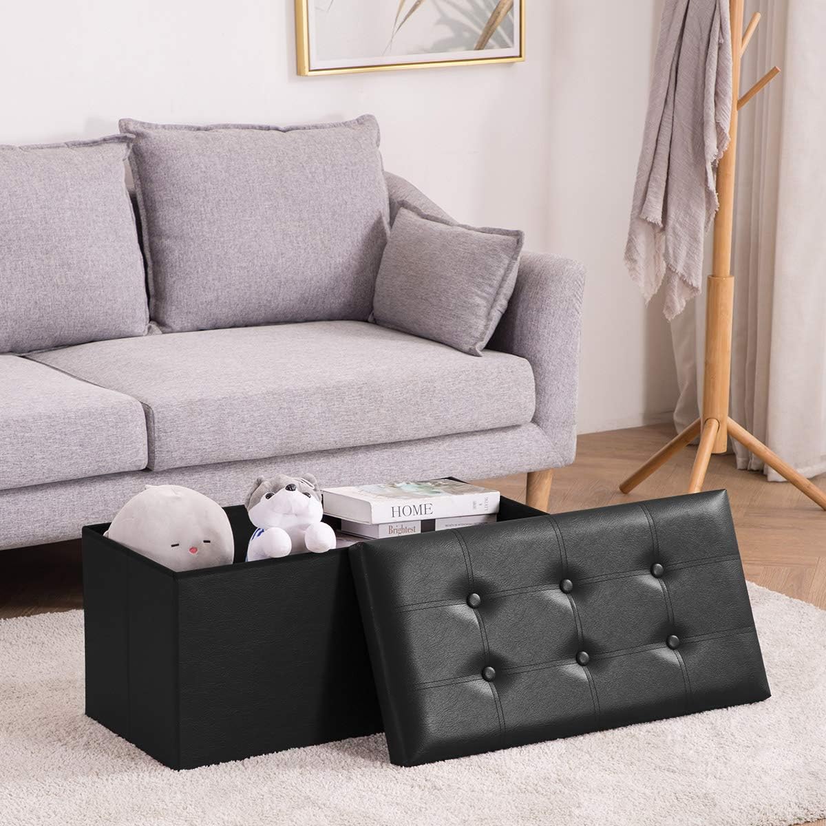 Leather Folding Storage Ottoman Bench