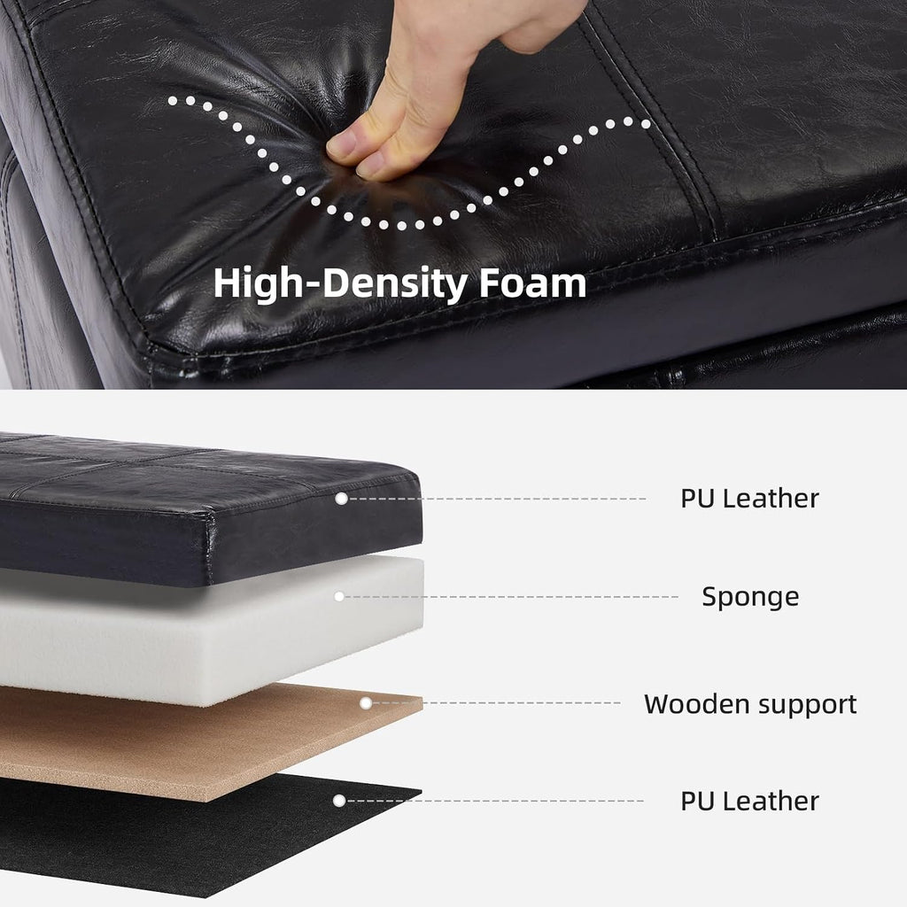Leather Storage Ottoman Bench Slow‑Close Hinge