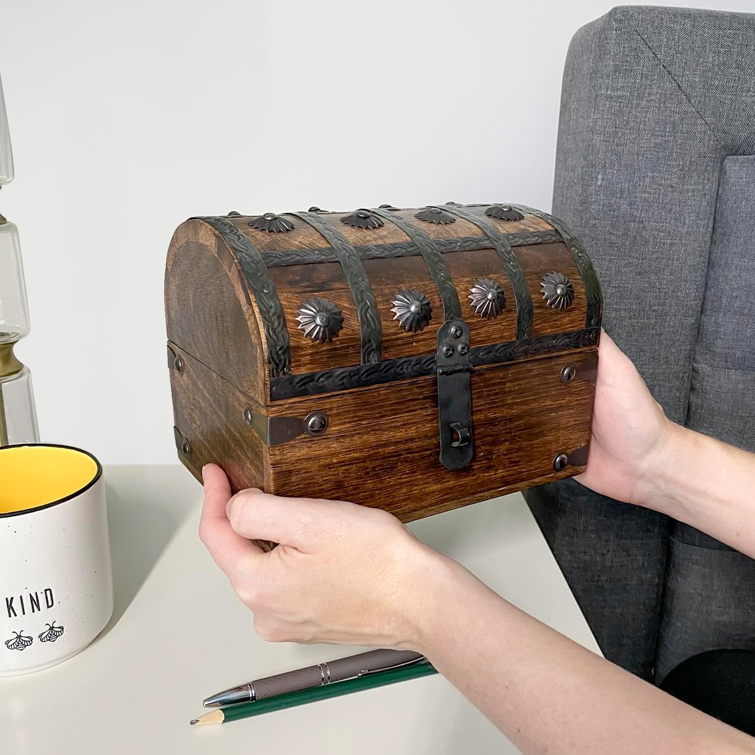 Large Vintage Wooden Treasure Chest Box