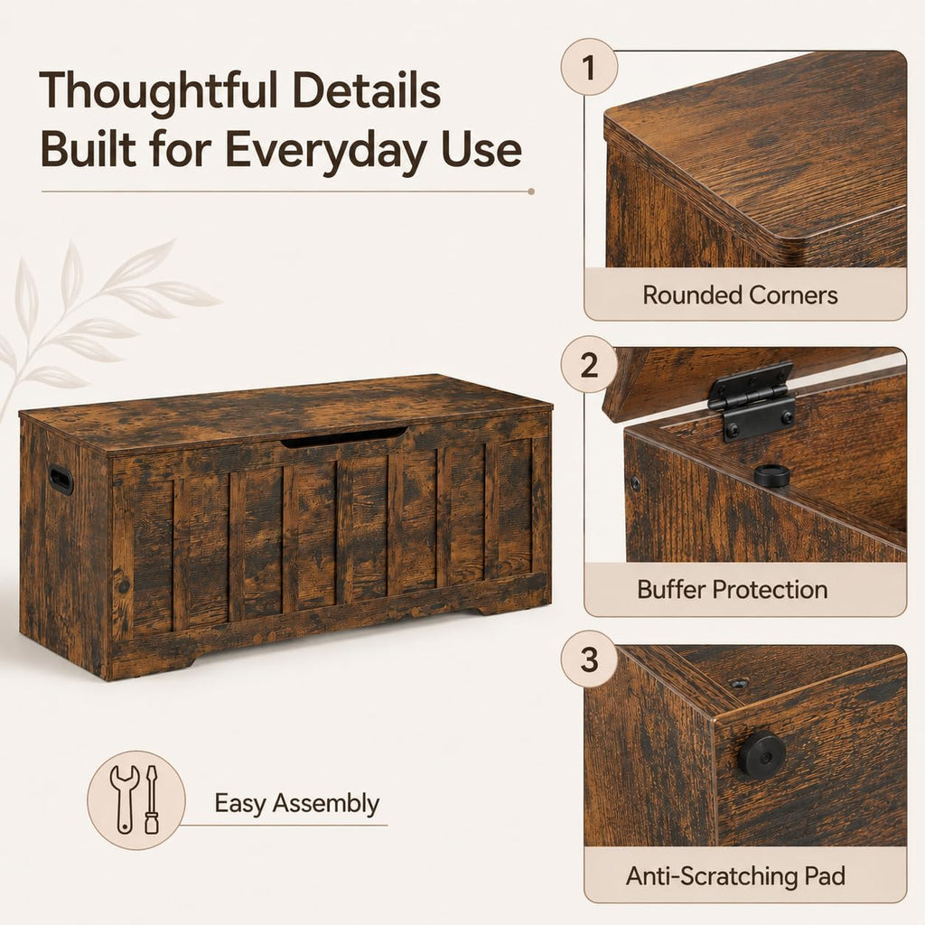 Brown Large Safety‑Hinge Storage Bench Chest