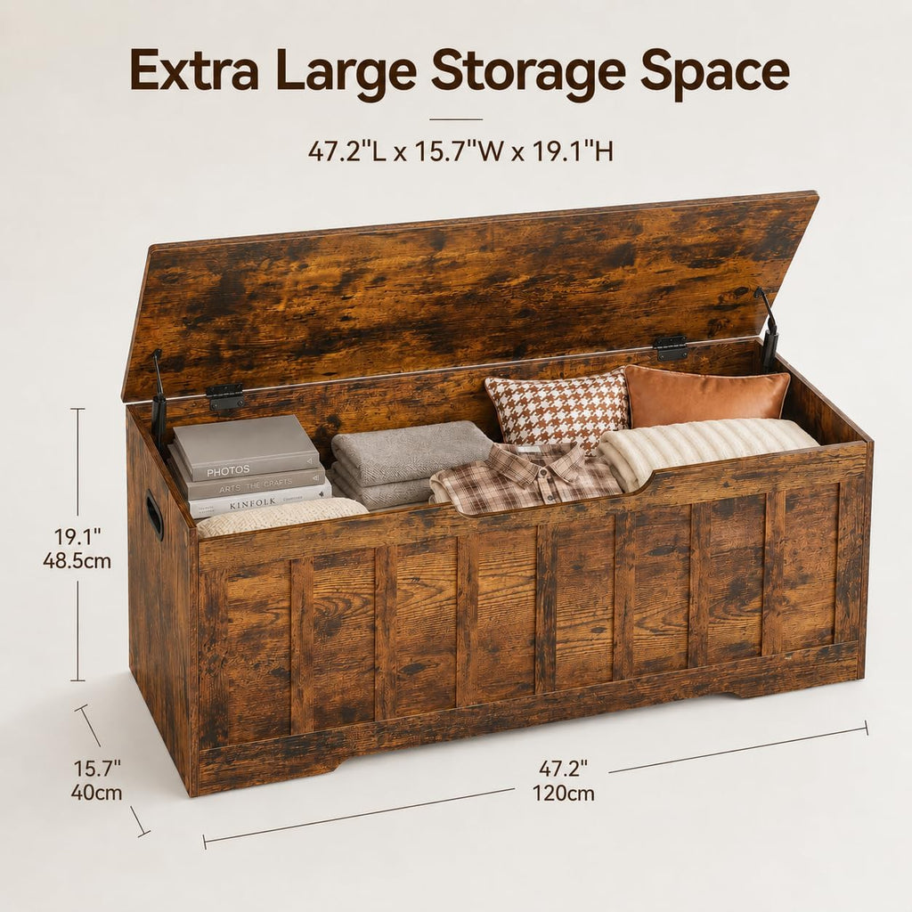 Brown Large Safety‑Hinge Storage Bench Chest