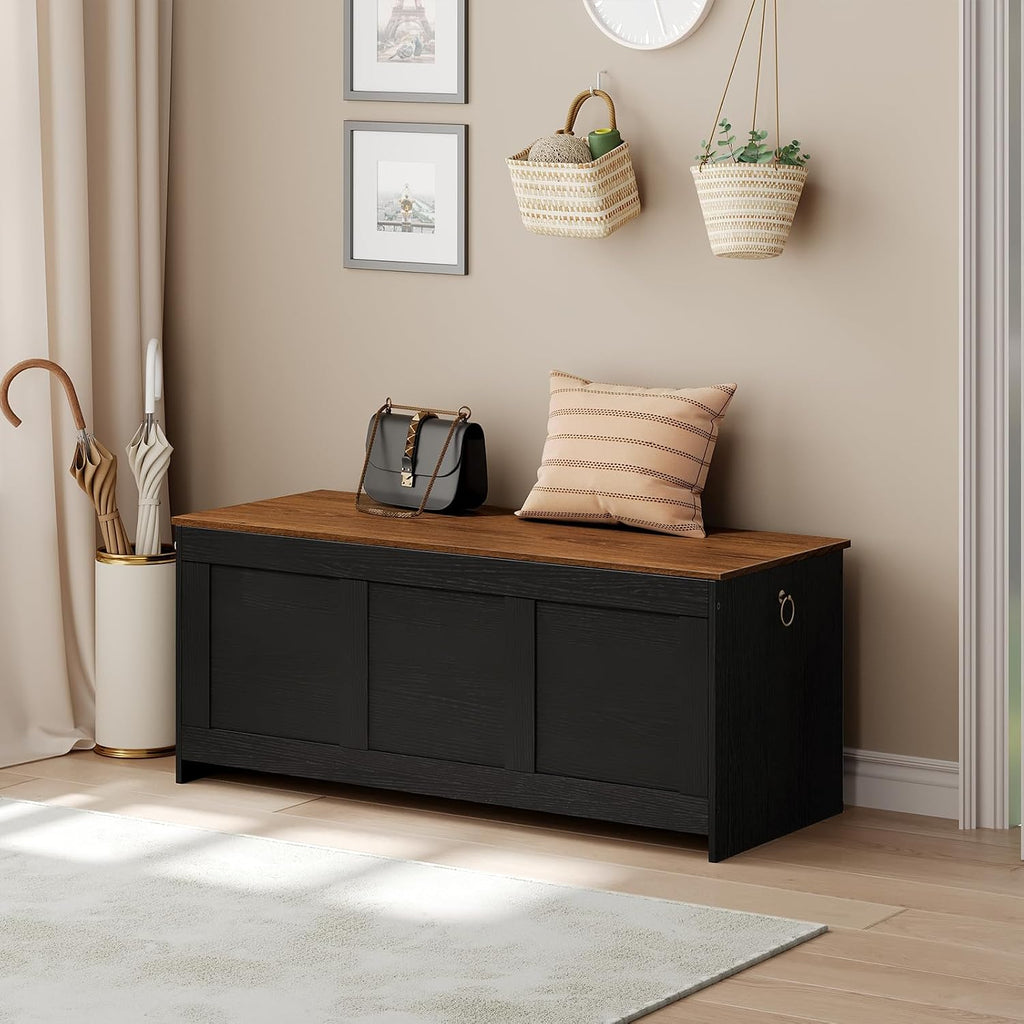 Retro Large Safety‑Hinge Storage Bench Chest