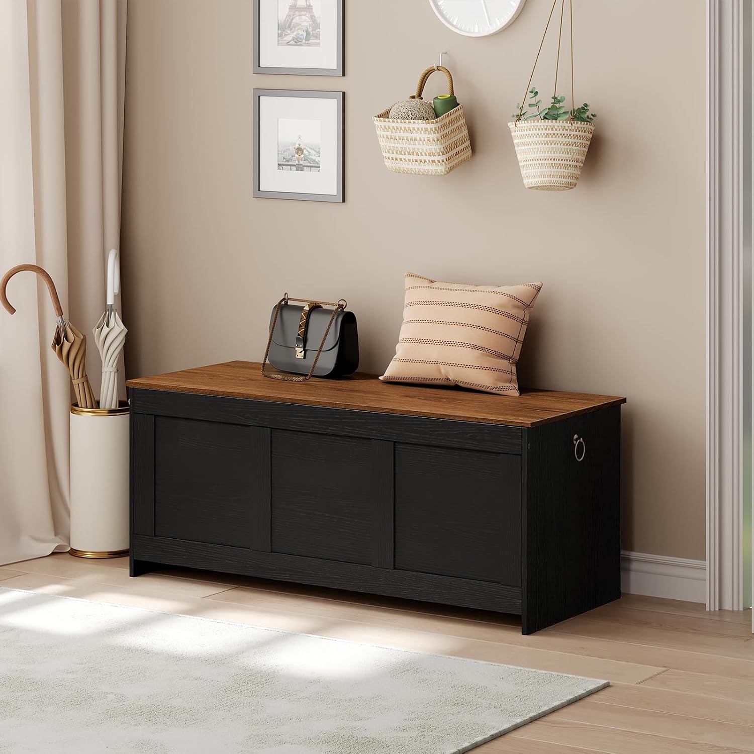 Retro Large Safety‑Hinge Storage Bench Chest