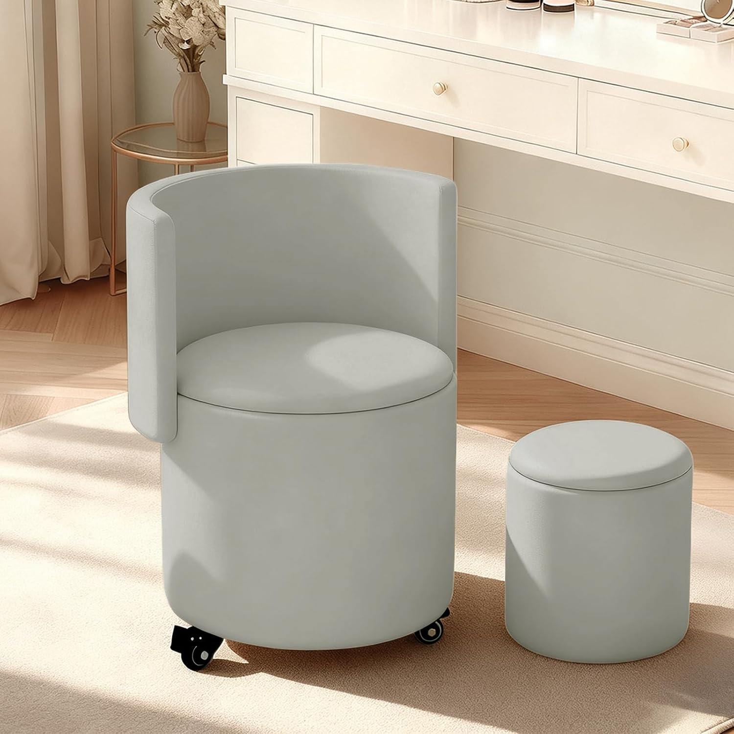 Leather Swivel Storage Vanity Ottoman