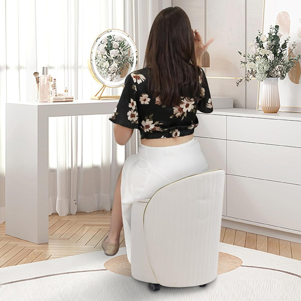 Beige Velvet Swivel Storage Ottoman Stool