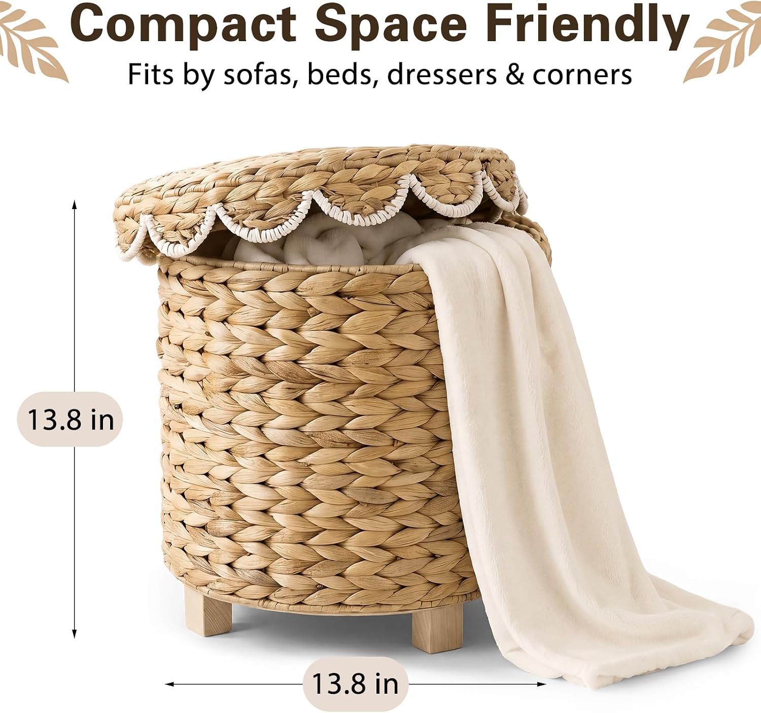 Boho Scalloped Hyacinth Storage Ottoman