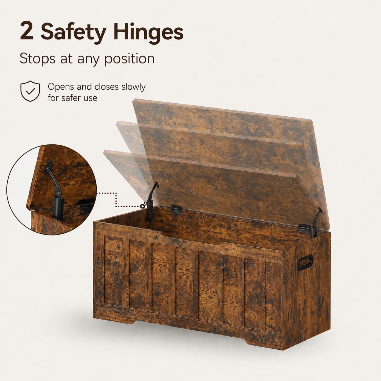 Brown Large Safety‑Hinge Storage Bench Chest