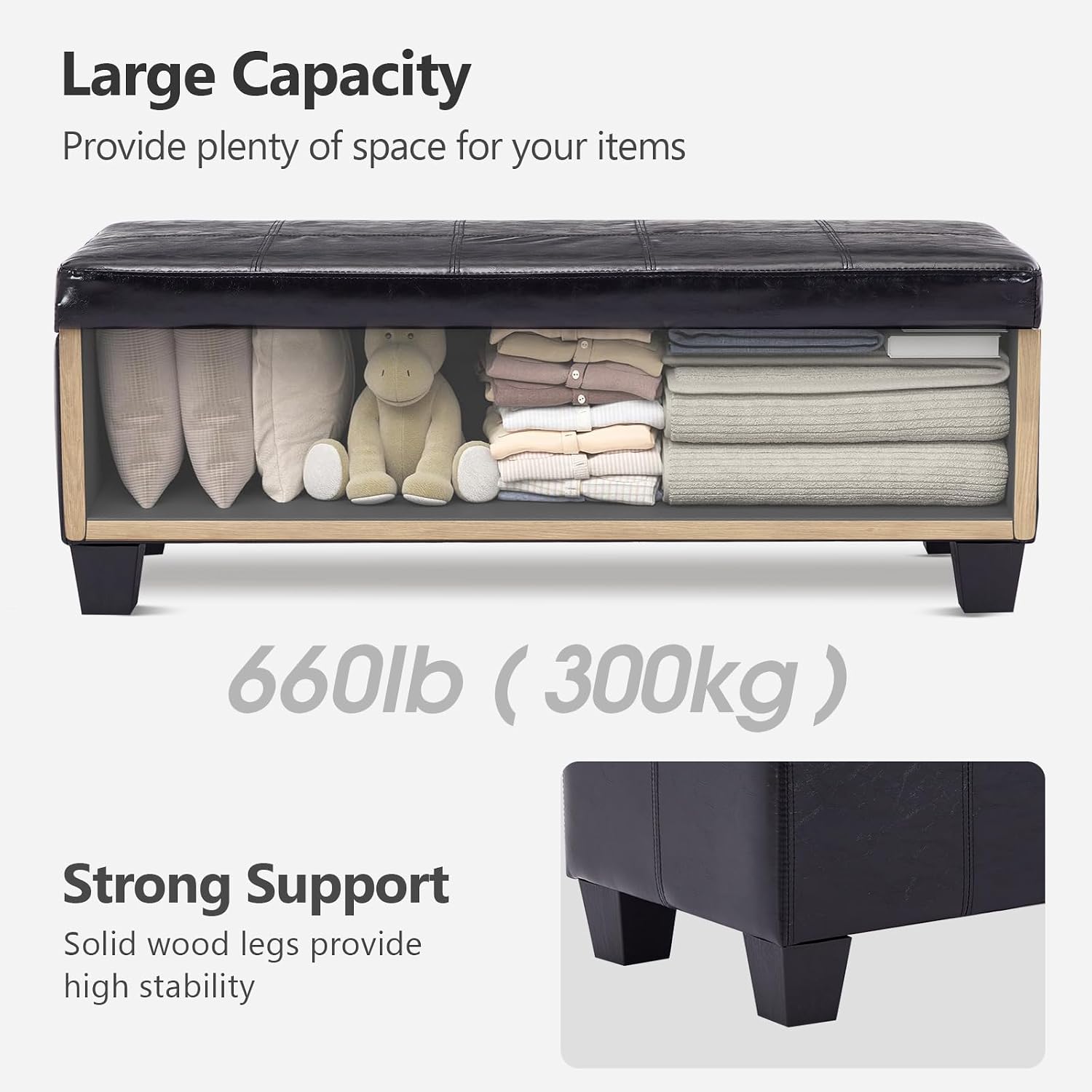 Leather Storage Ottoman Bench Slow‑Close Hinge