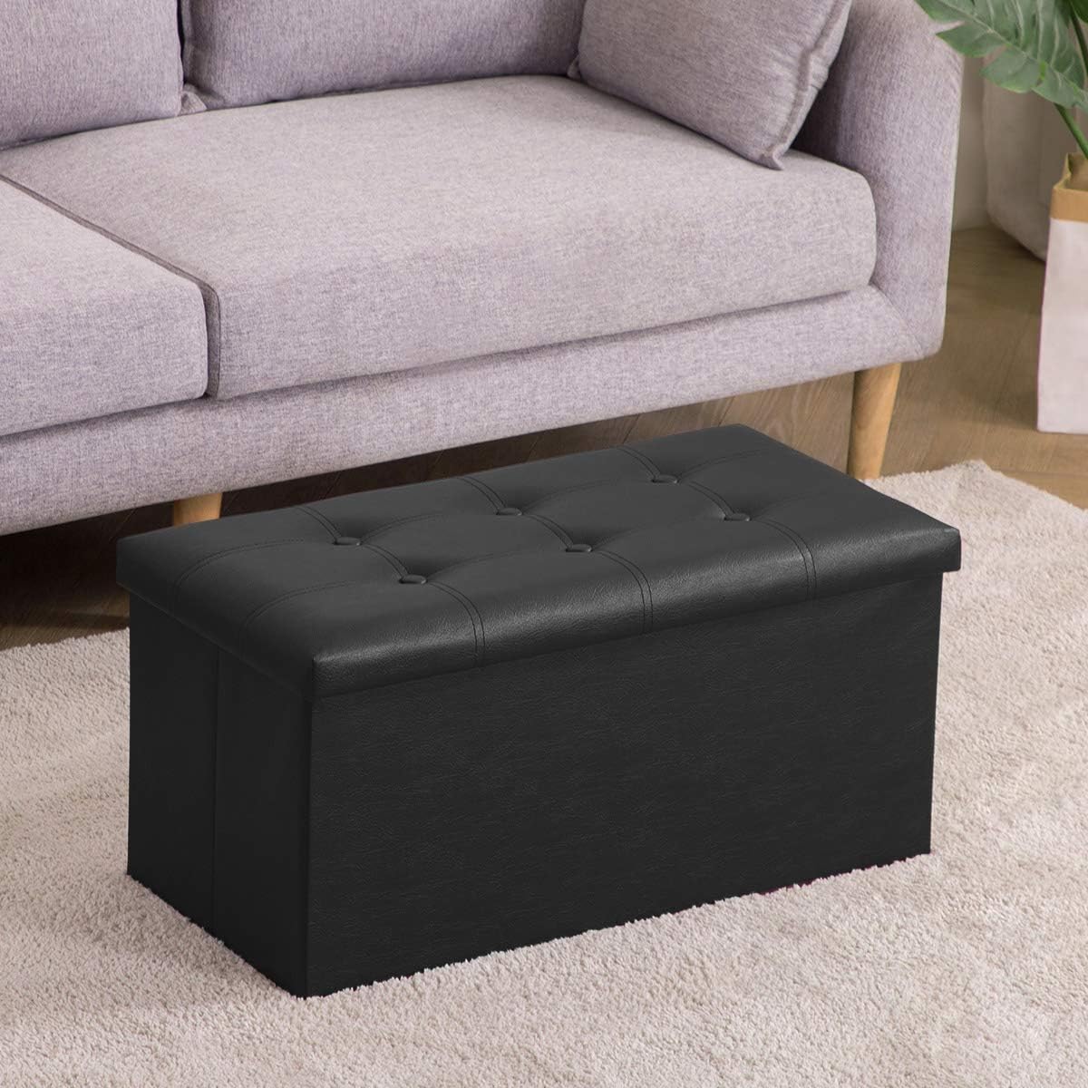 Leather Folding Storage Ottoman Bench