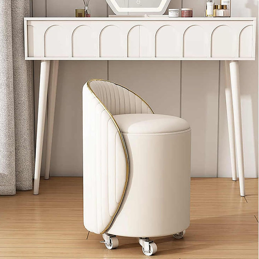 PU‑Leather Swivel Rolling Round Vanity Stool Ottoman