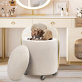 Beige Velvet Swivel Storage Ottoman Stool