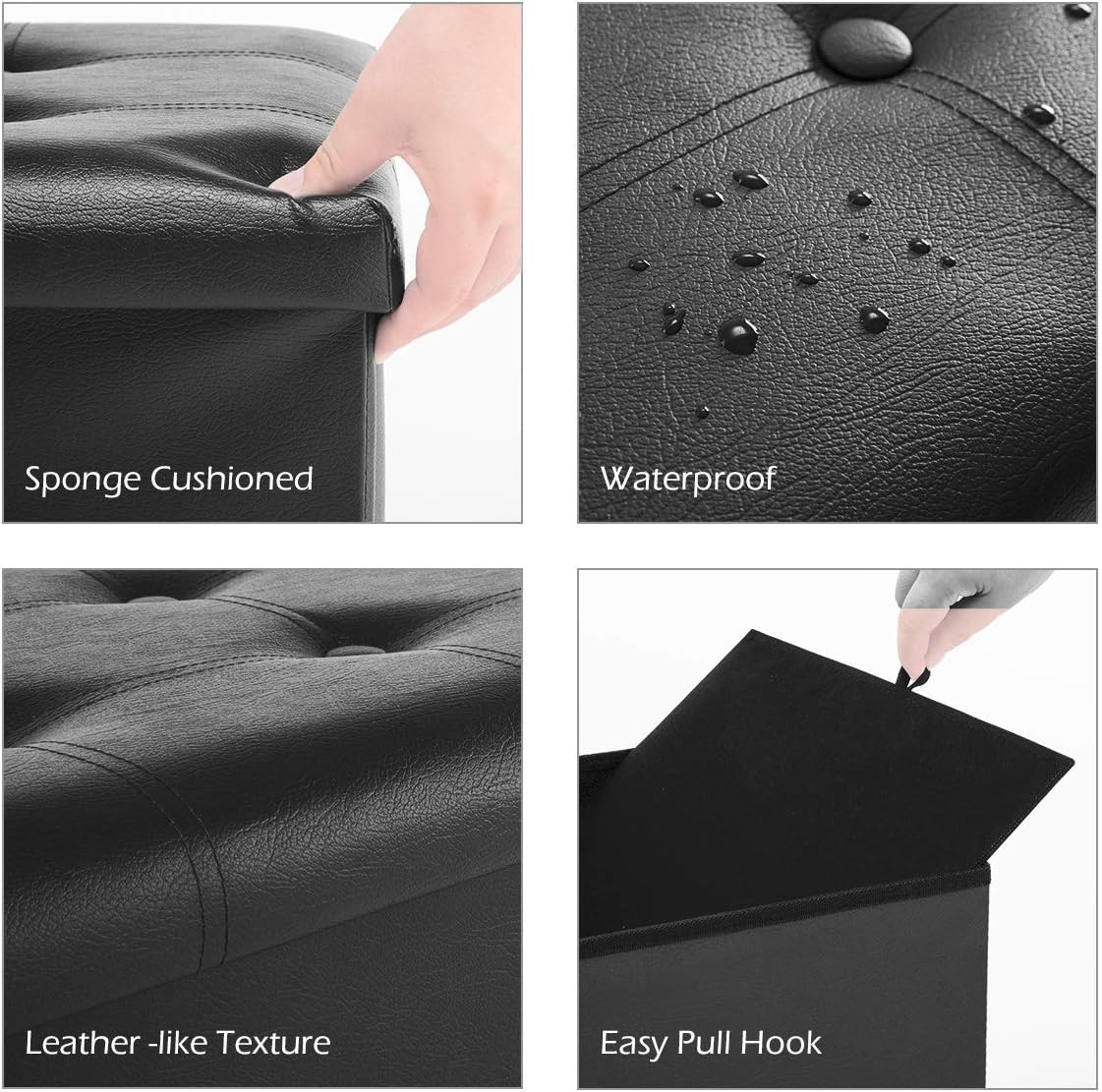 Leather Folding Storage Ottoman Bench