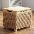 Boho Natural Rattan Storage Ottoman Wood Legs