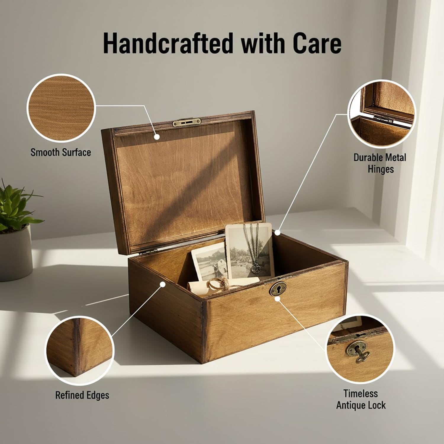Brown Lockable Vintage Wooden Keepsake Box