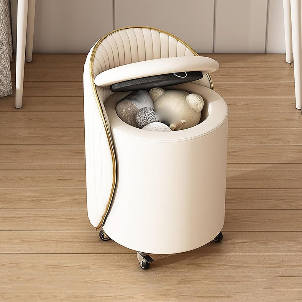 PU‑Leather Swivel Rolling Round Vanity Stool Ottoman