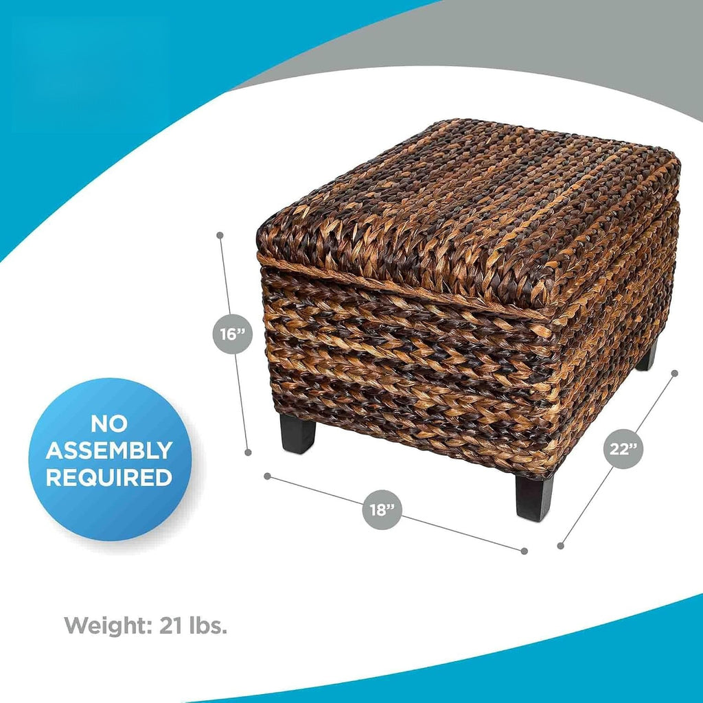 Seagrass Safety‑Hinge Storage Ottoman