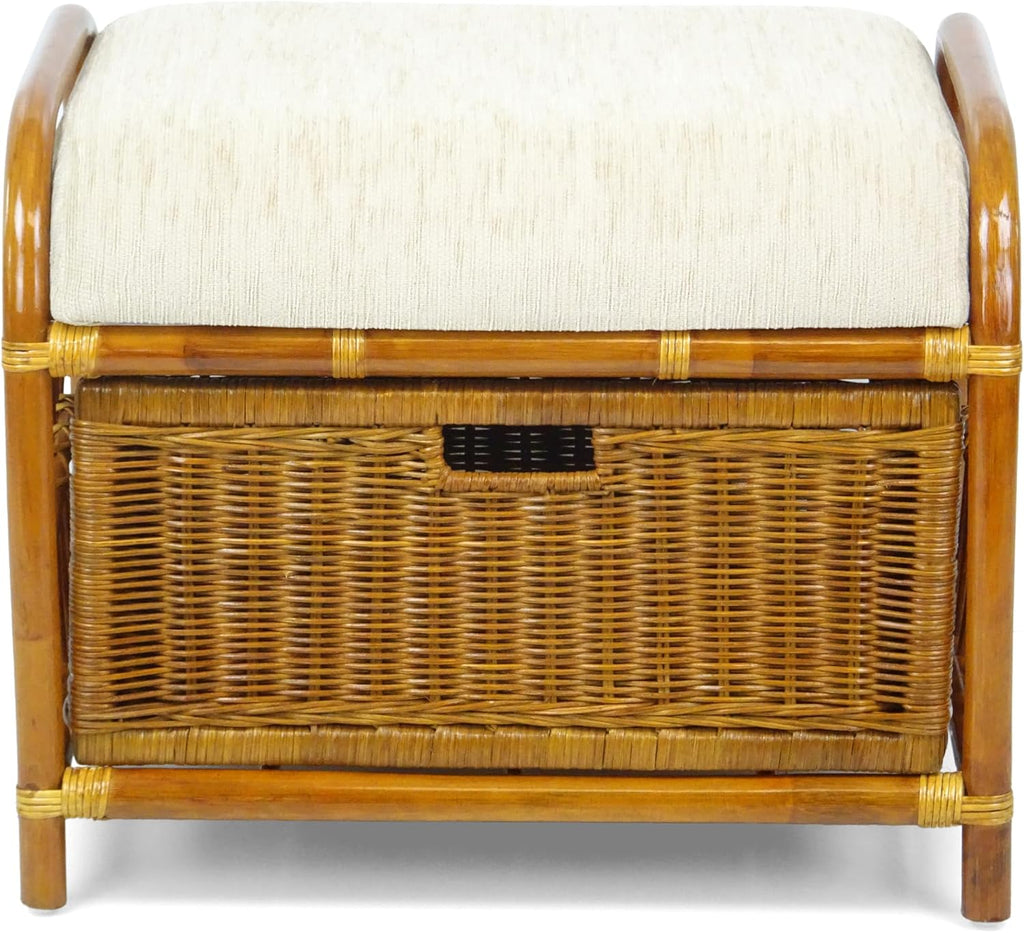 Rattan Wicker Cushioned Ottoman Stool