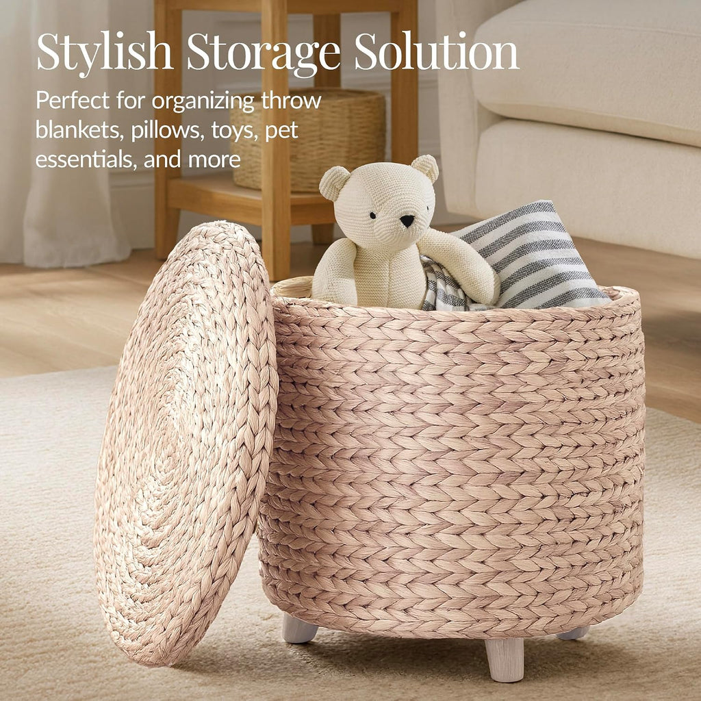 Hyacinth Round Storage Ottoman
