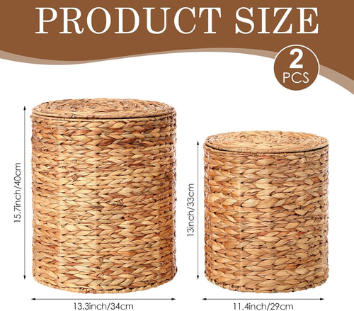 2‑Pack Round Lidded Rattan Ottomans